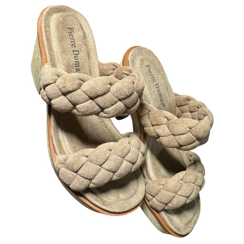 Pierre Dumas Women's Braided Strap Wedge Sandals Beige Size 7.5‎ NWOT